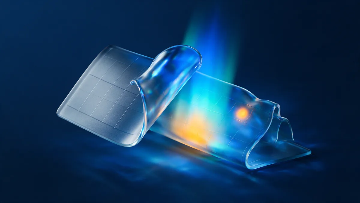 A translucent glass calendar page peeling back to reveal a second lit page beneath it, a column of gradient light passing through both, a small business group health renewal coming due