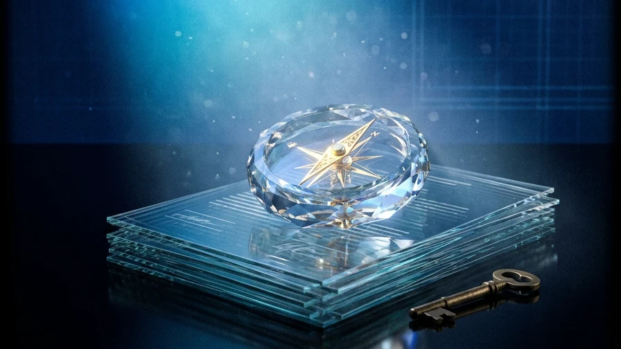 Glass compass resting on insurance documents