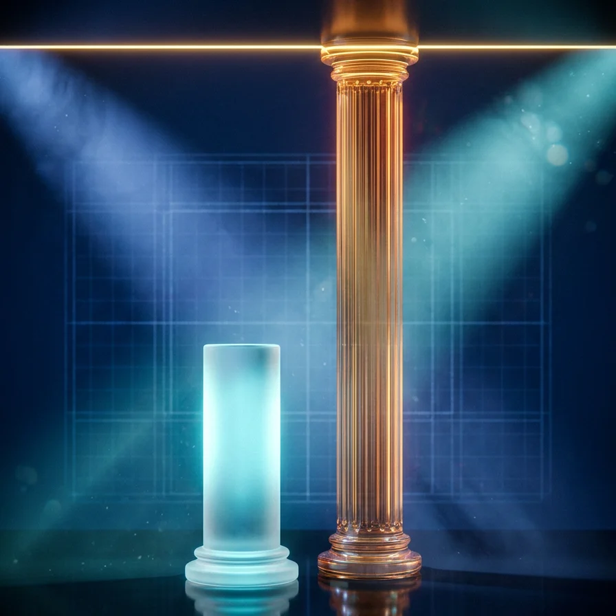Two glass pillars of different heights representing premium versus out-of-pocket ceiling