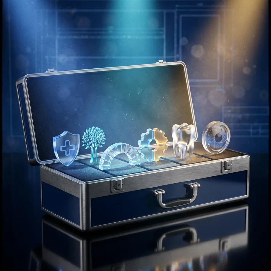 Glass toolbox with six glowing coverage instruments