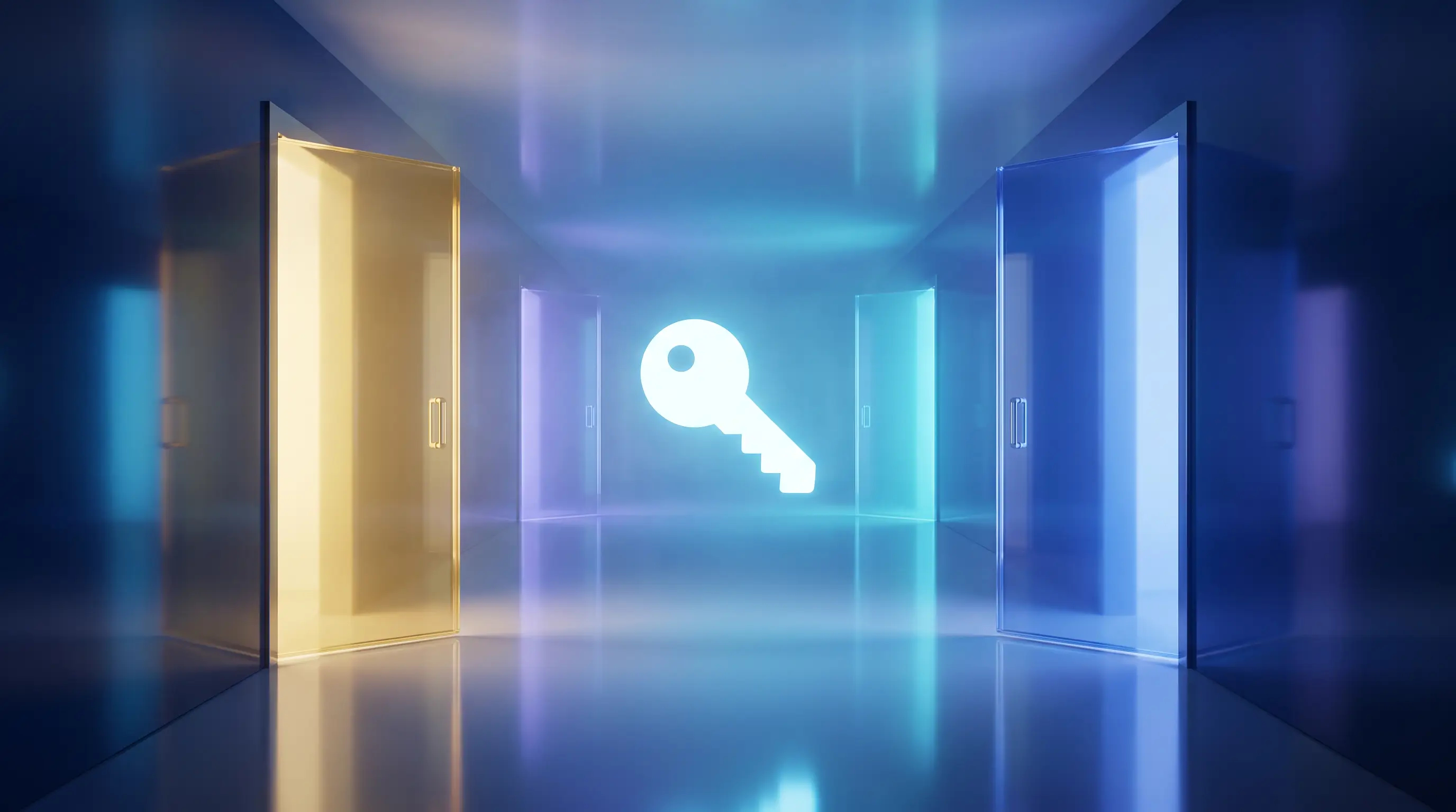 Key of light hovering between an open gold door and an open sapphire door, an employee's choice to decline an ICHRA