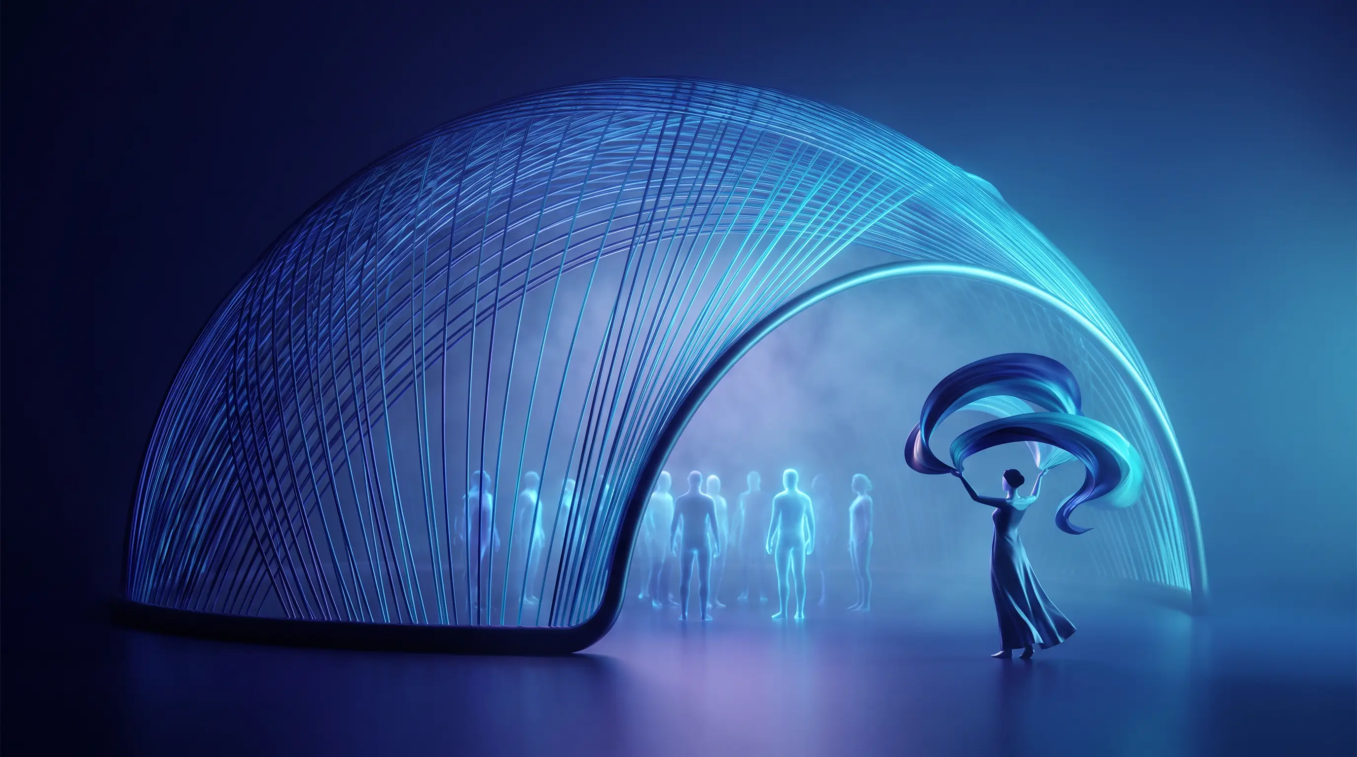 A lone professional raising a personal aurora of light beside a sheltered group dome, Realtors and group health insurance