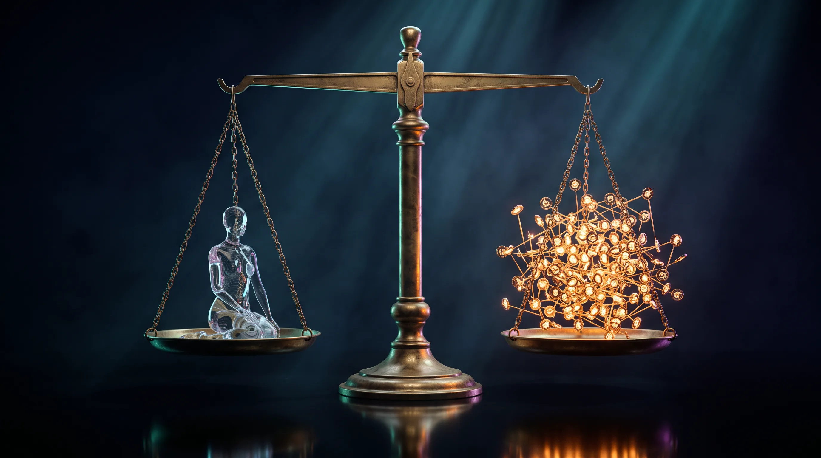 An empty glass figure weighed against a dense cluster of glowing service tokens on a brass scale, how much life insurance a stay-at-home parent needs