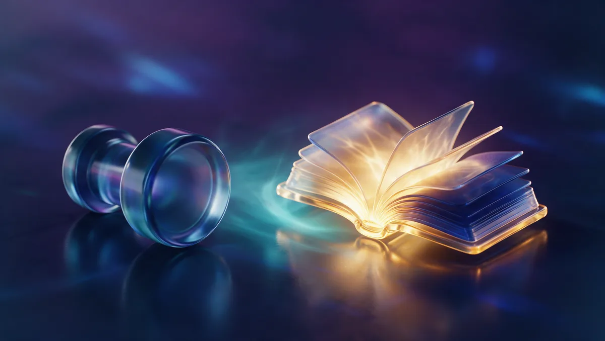 A hollow unlit glass seal lying dark beside a softly glowing glass ledger on a reflective surface, no published Nevada penalty behind the registration requirement