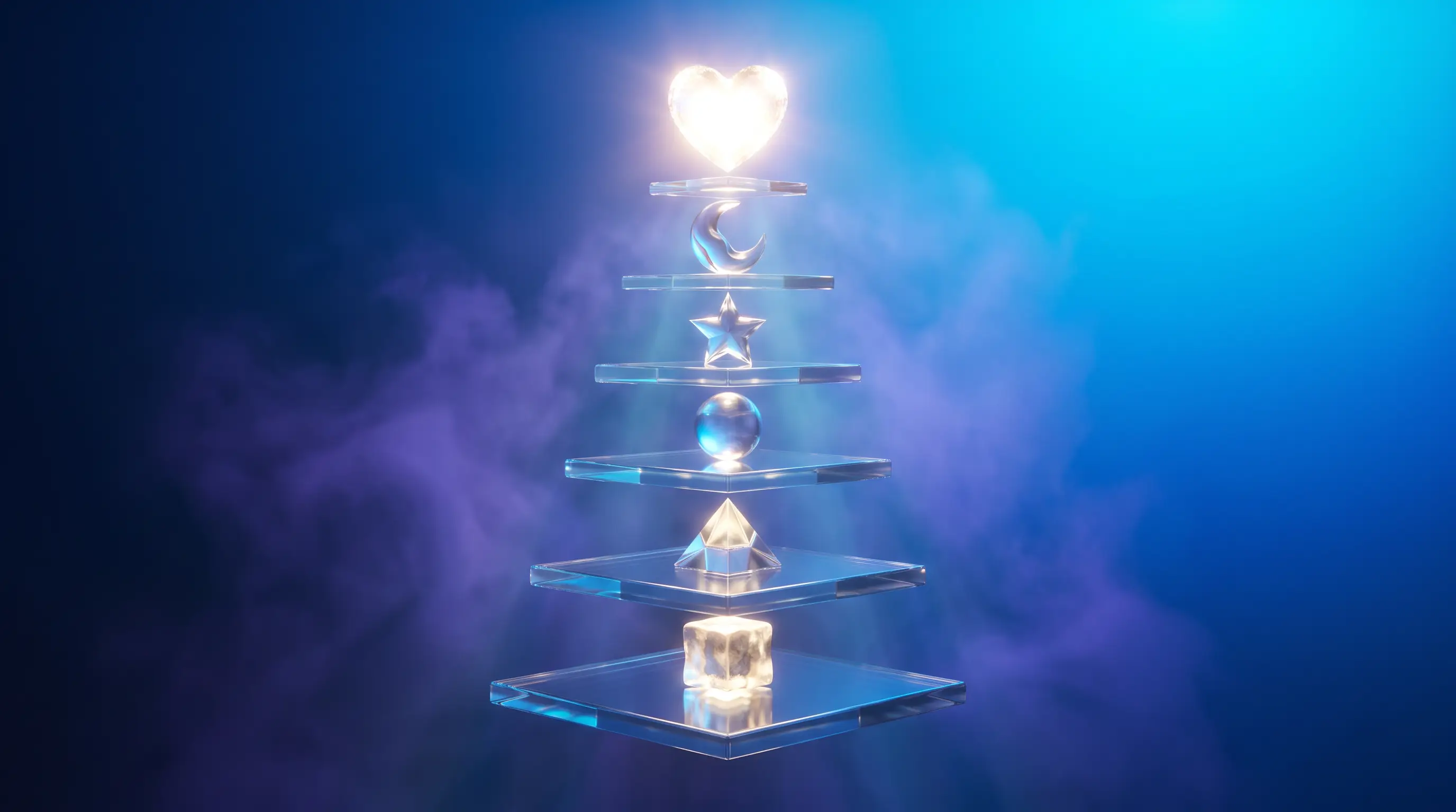 A five-tier glass tower of glowing objects crowned by a radiant orb, the benefits small business employees rank highest